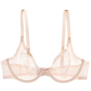 Brand New CUUP The Plunge Mesh Bra Sand Beige Nude Blush Pearl Sheer Wired Gold